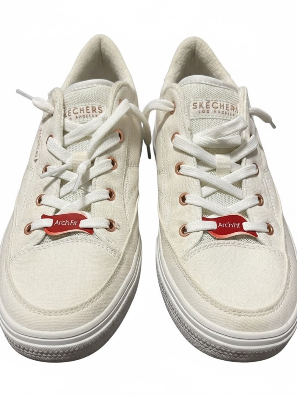 Skechers Cream Canvas Sneakers with Rose Gold Eyelets